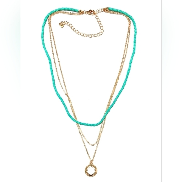 Gemma Simone Circulus Gold Tone and Aqua Bead Layered Necklace - Picture 1 of 6